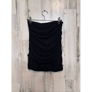Windsor Privy Black Ruched Lace Mini Skirt | Bodycon Dressy Club Skirt Size Medi